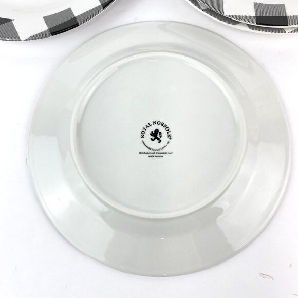 Royal Norfolk Black Gingham Fall Dessert Salad Plates Set of 4 - Picture 5 of 8